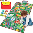 Beetoy Car Mat for Kids Toy Cars,Car Rug Play Mat,City Life Race Car Track Rug Portable Anti-Slip Educational Rug,Car Play Rug Toy Car Mat 31”X 67”,Kids Play Mat with 6 Cars Toy