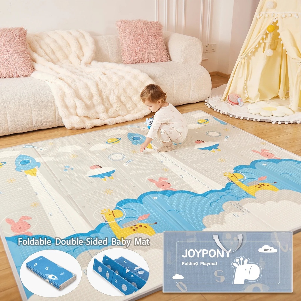 Joypony Baby Play Mat, 59" X 71" Anti-Slip Portable Foldable Baby Floor Mat with Travel Bag Indoor Outdoor