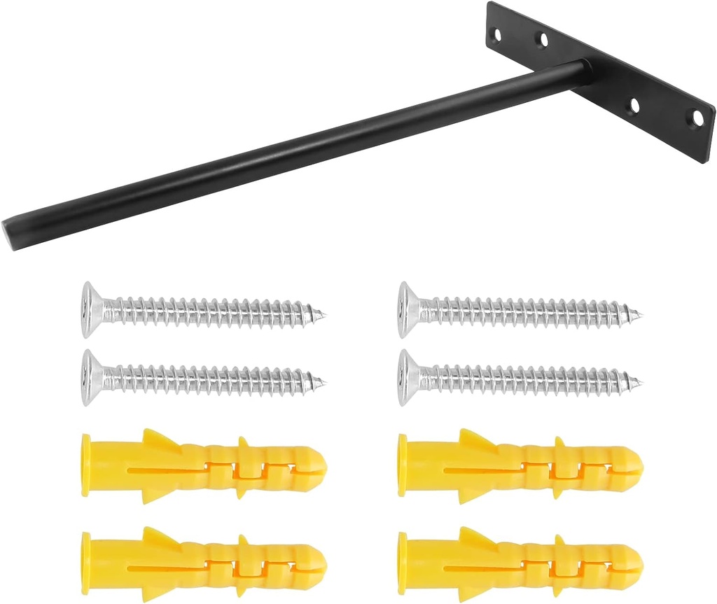 6 Pcs Heavy Duty Floating Shelf Bracket 10 Inch, Solid Steel Blind Shelf Supports, Hidden Brackets for Floating Wood Shelves with Screws and Wall Plugs (Black)