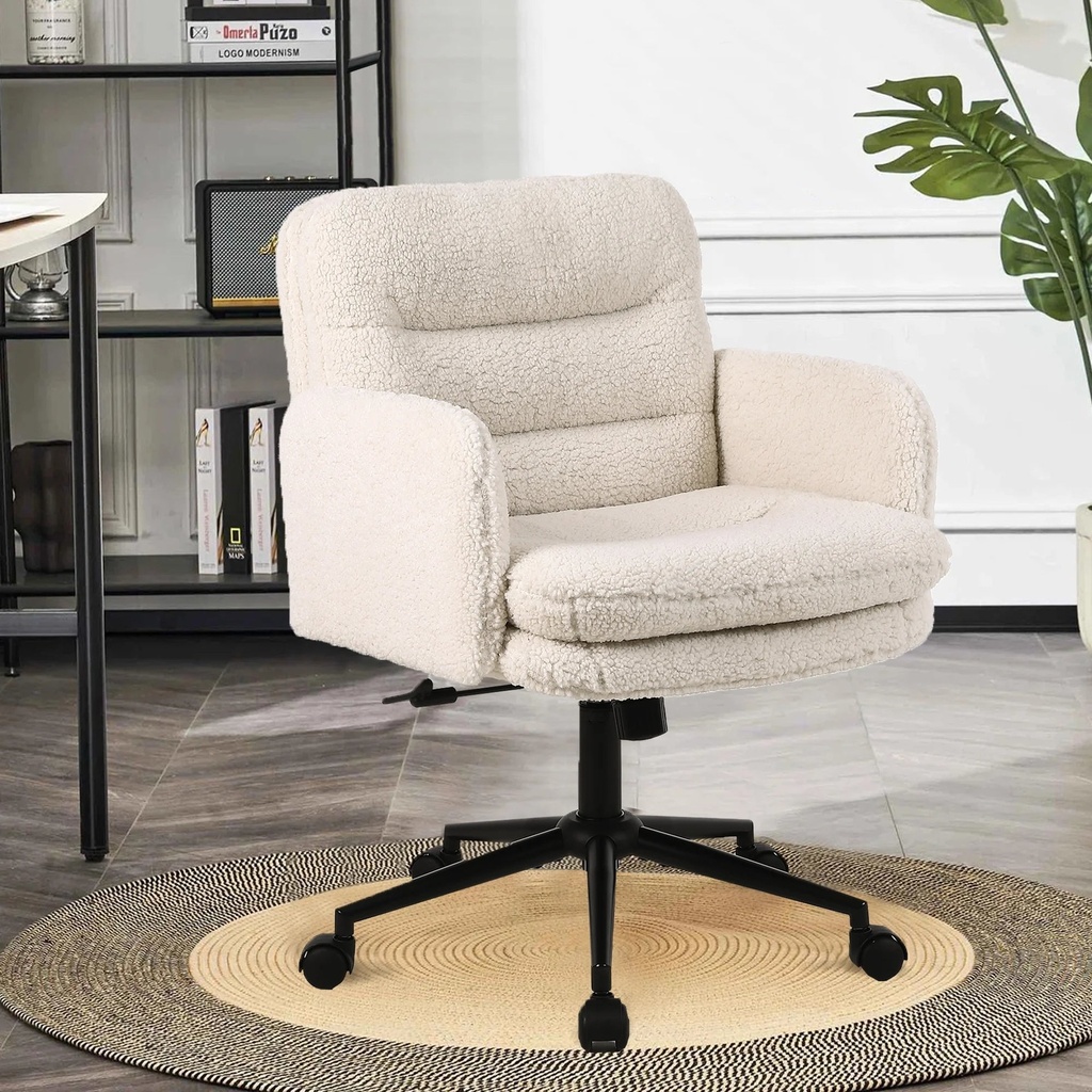 Flysky Adjustable Home Office Chair(300Lbs), Modern Mid Back Computer Chair Beige