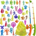 Kids Fishing Bath Toys Game - Magnetic Floating Toy Magnet Pole Rod Net, Plastic Floating Fish - Toddler Education Teaching and Learning Colors Ocean Sea Animals 3 4 5 6 Year Old