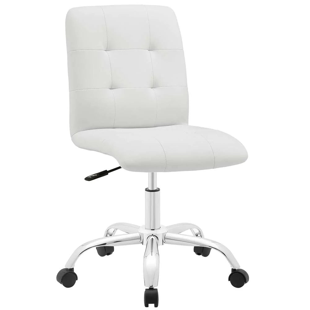 Modway Prim Modern Faux Leather Armless Mid Back Office Chair in White