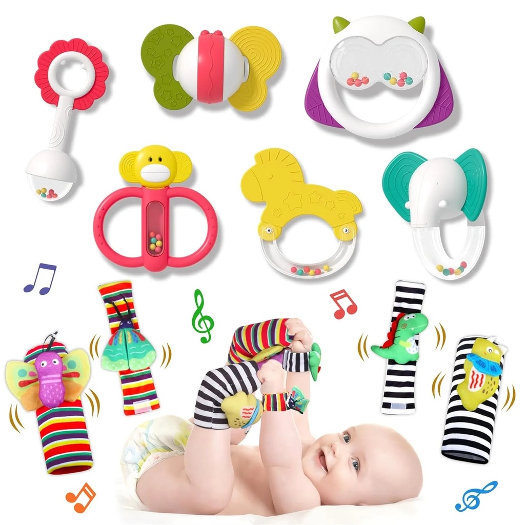 10Pcs Baby Rattles Toys 0-6 Months, Baby Sensory Teething Toys 6-12Months, Baby Shower Gifts for Boys Girls 0 3 6 9 12 Months
