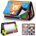 Teytoy Tummy Time Floor Mirror with Crinkle Cloth Book and Teethers, High Contrast Black and White Baby Toys, Developmental Montessori Sensory Crawling Toy for Newborn Infant 0 3 6 Months Gift