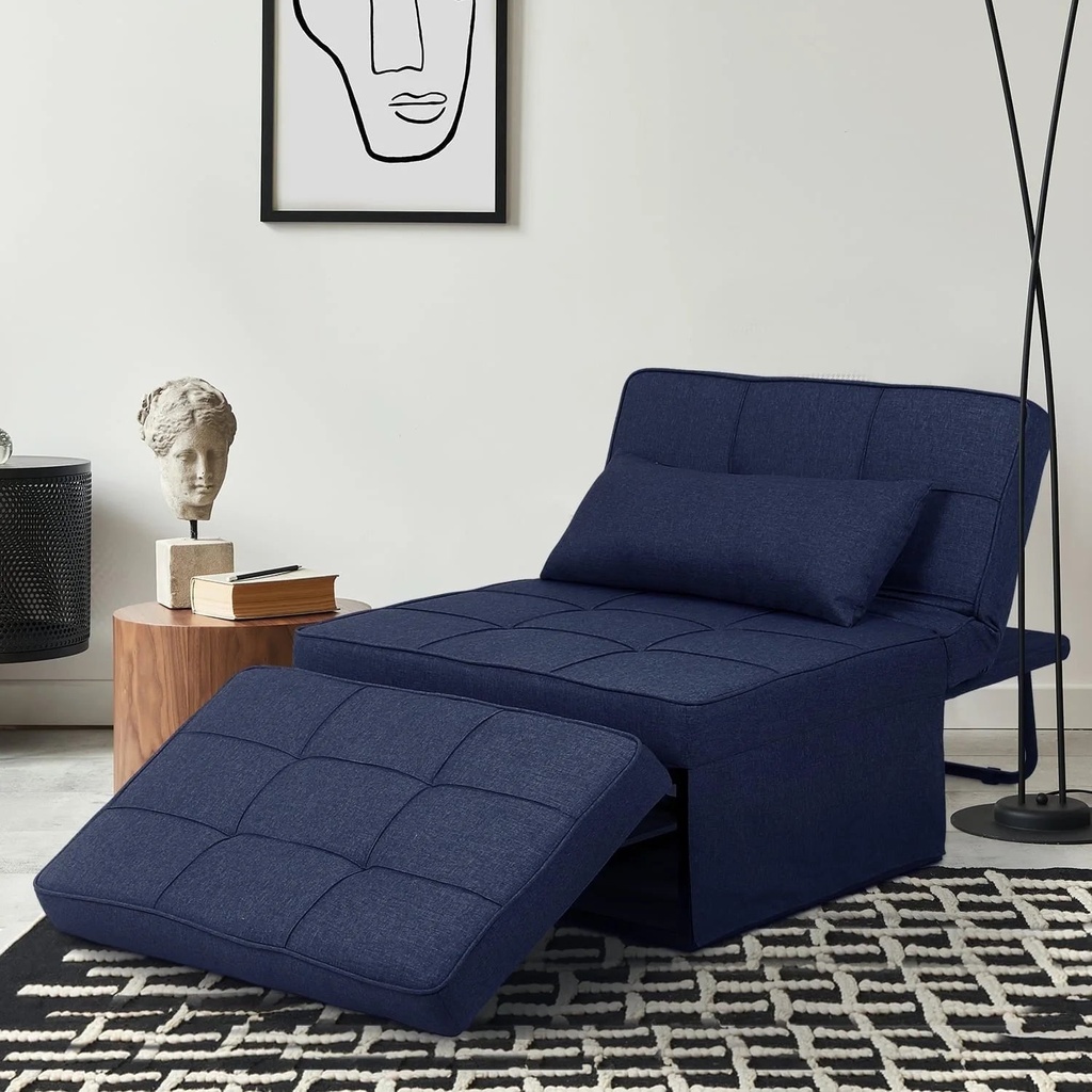 Ainfox Ottoman Chair Lounger Bed，4 in 1 Convertible Single Sofa Couch Futon Bed, 70.9''L X 33.9''W(Dark Blue)