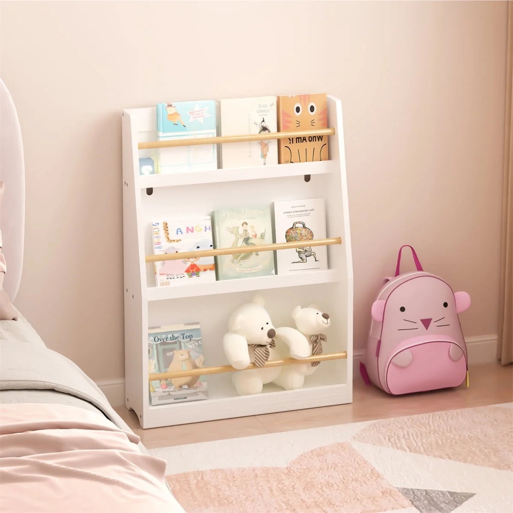 3 Tier Kids Book Shelf, Book Rack Organizer for Kids Boys Girls Helps Keep Bedrooms, Playrooms, and Classrooms Organized, White