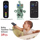 Baby Teether Toys Silicone Toddler ,TV Remote Control & Mobile Phones & Robots Shape , 3PCS Teething Toys for Babies 6-18 Months Unisex