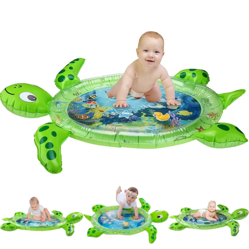 Gebra Inflatable Tummy Time Water Mat Sea Turtle Shape Play Mat Toy for Baby Boy Girl 0 3 6 9 Month Green
