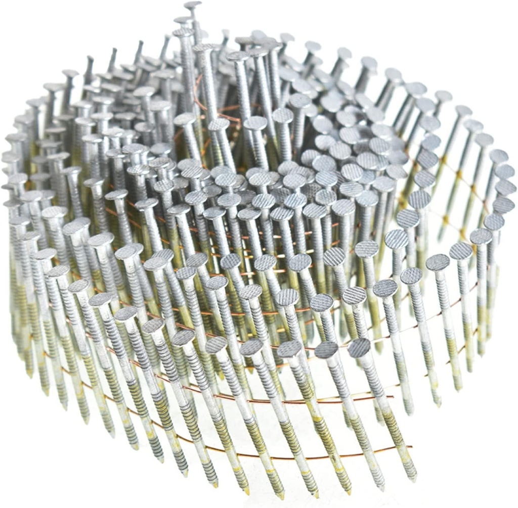 2-1/4Inch X 0.092Inch Collated Wire Coil Siding Nails 15-Degree Full Round-Head Ring 3600 Count Hot-Dipped Galvanized for Rough Nailing of Lathing and Sheathing Materials