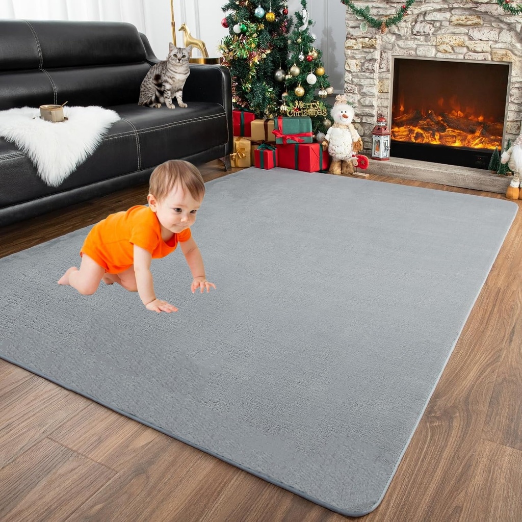 63X47 Play Mat for Playpen, Super Soft Velvet Portable Baby Playpen Mat for Kids Toddler Crawling and Play, Non-Slip Bottom Playmat