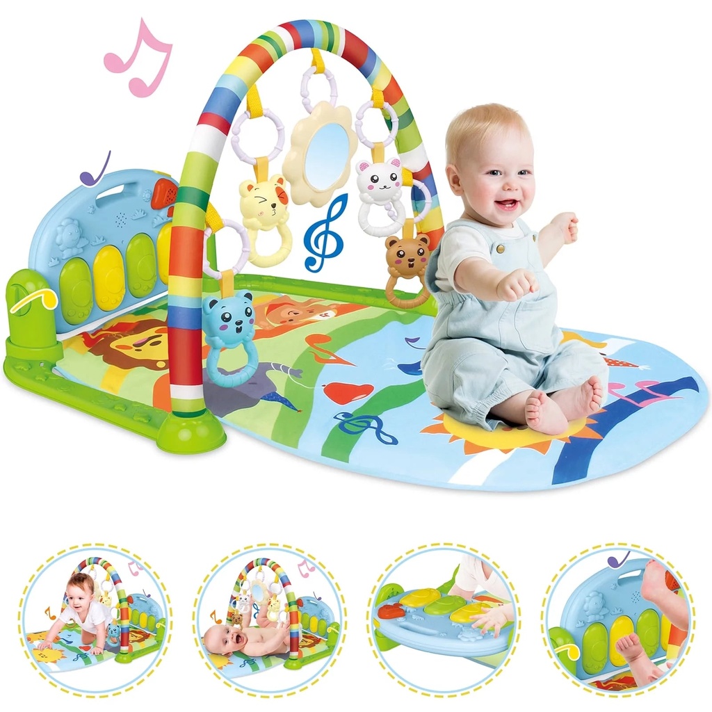 TEAYINGDE 3 in 1 Baby Play Gym Mat, Kick and Play Piano Playmat, Musical Activity Fitness Gym, Tummy Time Toys for Infants, 0-36 Months