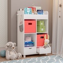 Riverridge Kids Book Nook Cubby Toy Storage Cabinet with Bookshelf, Drawers, and Hooks - White