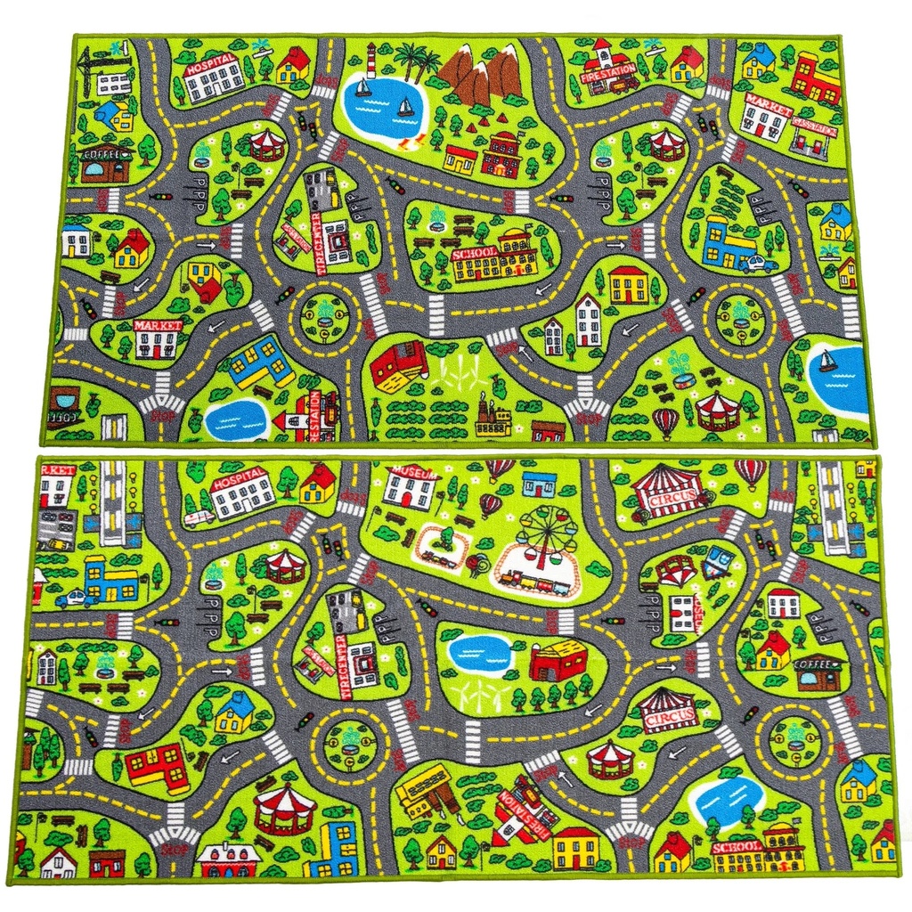 SYNCFUN 2 Pack Kids Car Rug for Playroom, Jumbo Car Play Mat for Toddlers,Durable Car Carpet for City Pretend Play