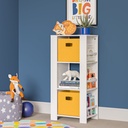 Riverridge Kids Bookshelf and Toy Organizer Tower with 3 Cubbies and 6 Bookracks for Playroom, Nursery, and Reading Nook - White