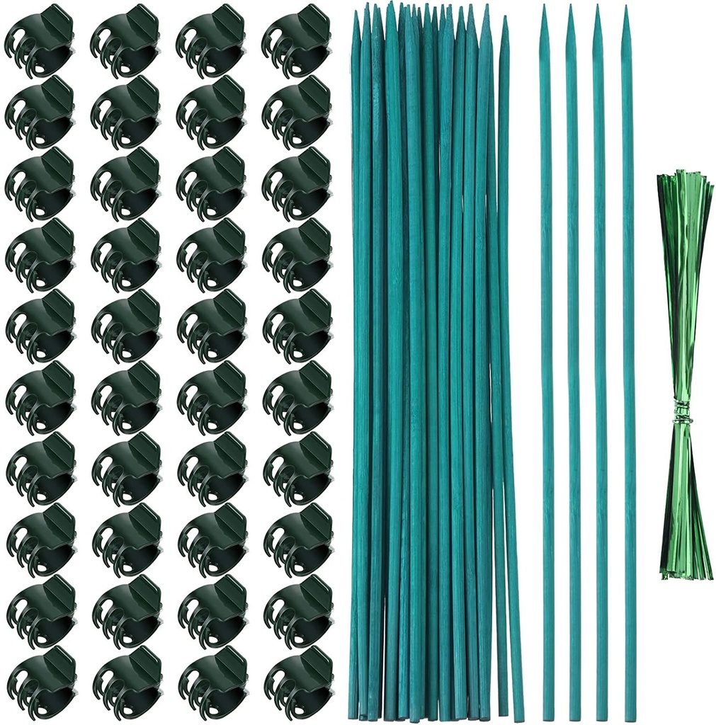 Jetec 40 Pieces Orchid Clips Plastic Garden Plant Clips with 20 Pieces Plant Support Stakes, 20 Pieces Metallic Twist Ties for Supporting Stems Vines Stalks Grow Upright (38 Cm)