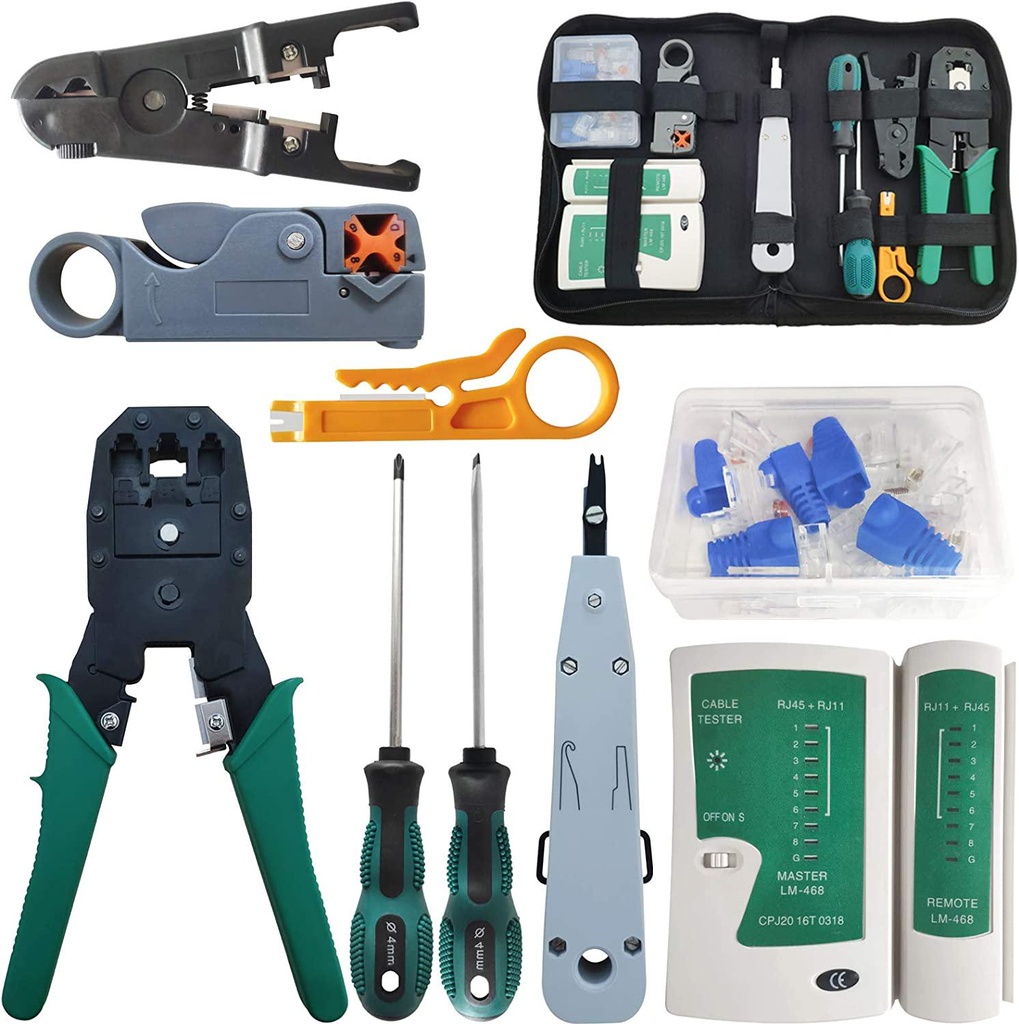Network Tool Repair Kit, YEESON Ethernet LAN Network Cable Tester Computer Maintenance Coax Crimper Tool for RJ-45/11/12 Cat5/5e with Connector Accessories