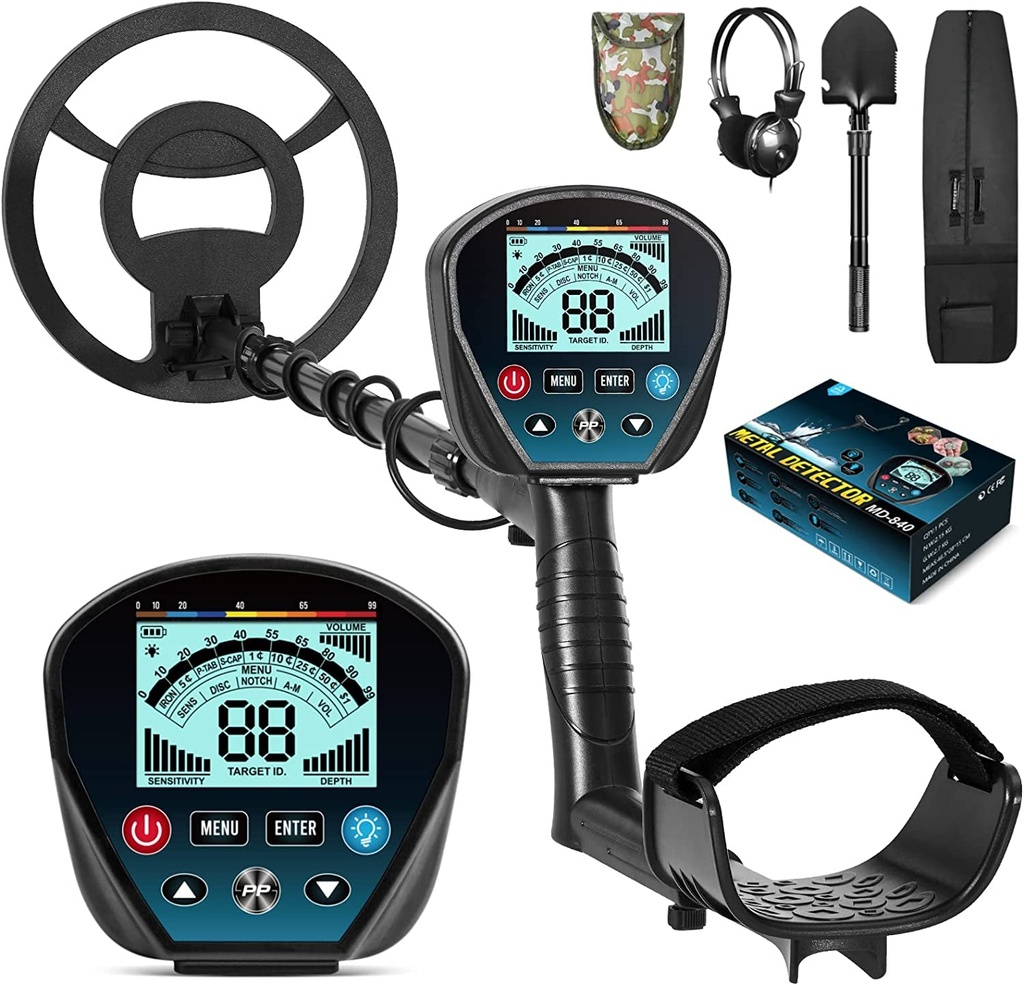 Professional Metal Detector for Adults, High Sensitivity 9 Identification Levels Gold Finder with Pinpointer and Discrimination Mode LCD Backlight 10" Waterproof Search Coil for Adults and Kids