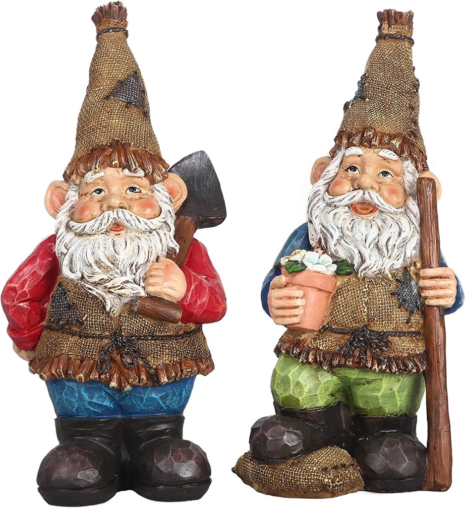TERESA'S COLLECTIONS 12 Inch Fall Garden Gnome Statues Decor Set of 2 Garden Sculptures & Statues Gnomes Ready to Work Resin Figurines Ornaments for Home Patio Yard Decorations