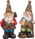 TERESA'S COLLECTIONS 12 Inch Fall Garden Gnome Statues Decor Set of 2 Garden Sculptures & Statues Gnomes Ready to Work Resin Figurines Ornaments for Home Patio Yard Decorations