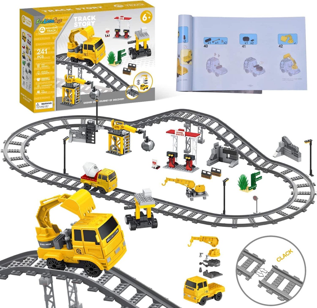 FunLittleToy City Building Blocks with Construction Trucks, Train Tracks, Party Favors for Kids, Educational STEM Toys Birthday Gifts for Boys and Girls