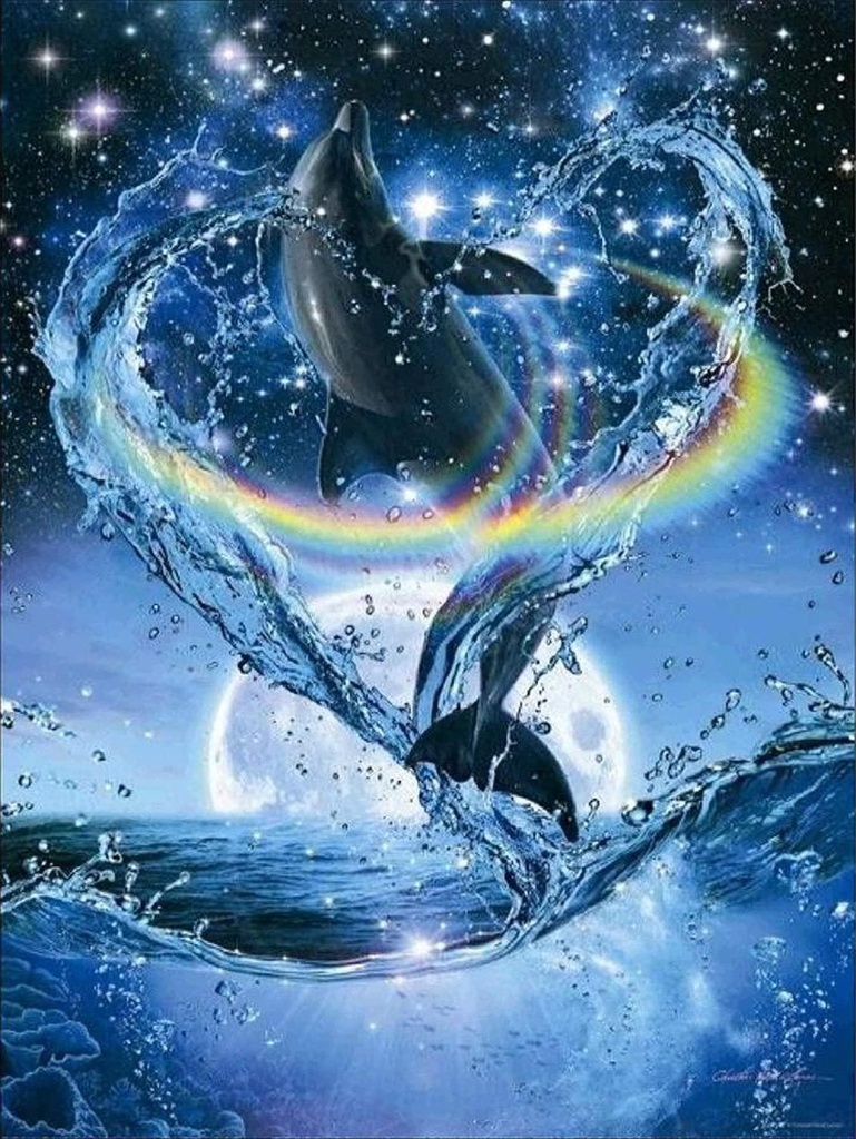 DIY 5D Diamond Painting Kit Dolphin Round Full Drill Cross Stitch Arts Craft Canvas Supply for Home Wall Decor Adults and Kids 30×40CM(Dolphin)