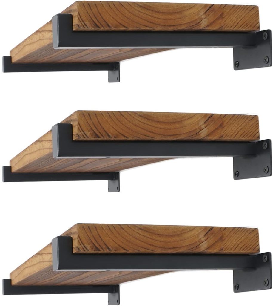 EZYDECOR 6Pcs Floating Shelves Brackets Heavy Duty Wooden Shelf Brackets 6Inch Decorative Wall Shelf Brackets & Supports with Lip (Black) 6"