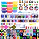 HSETIY Super Slime Kit Supplies-12 Crystal Clear Slimes with 54 Packs Glitter Sheet Jars, 3 Jelly Cubes,4 Pcs Fruit Slices,16 pcs Animals Beads, Foam Balls 5 Slime Containers with DIY Art Crafts
