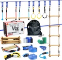 Gentle Booms Sports Ninja Warrior Obstacle Course for Kids with Double 56ft Slackline Kit, Monkey Bar, Rope Ladder, Moneky Fist, Gymnastic Rings - Backyard Tree Ninja Training Equipment Outdoor Play
