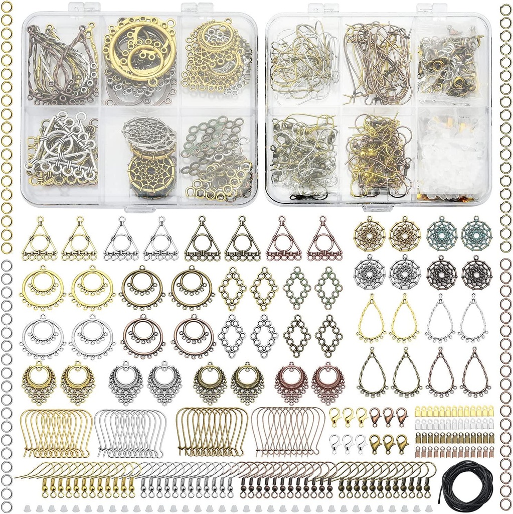 Earring Charms for Jewelry Making Supplies - Earring Making Kit Hypoallergenic, 24 Pair Bohemian Dangle Earring Charms Craft Set, with Earring Findings, String, for DIY, Arts and Crafts, Girl, Gift