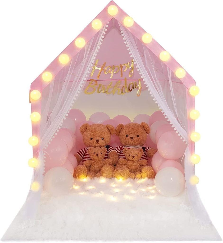 Princess Tent ,Birthday Party Decorations,Kids Play Tent with Lights ,Kids Tent Indoor and Outdoors, 3 , 4 , 5 , 6 , 7 8 9 10 Year Old Girl Birthday Gifts, Kids Playhouse ,Girl Toys
