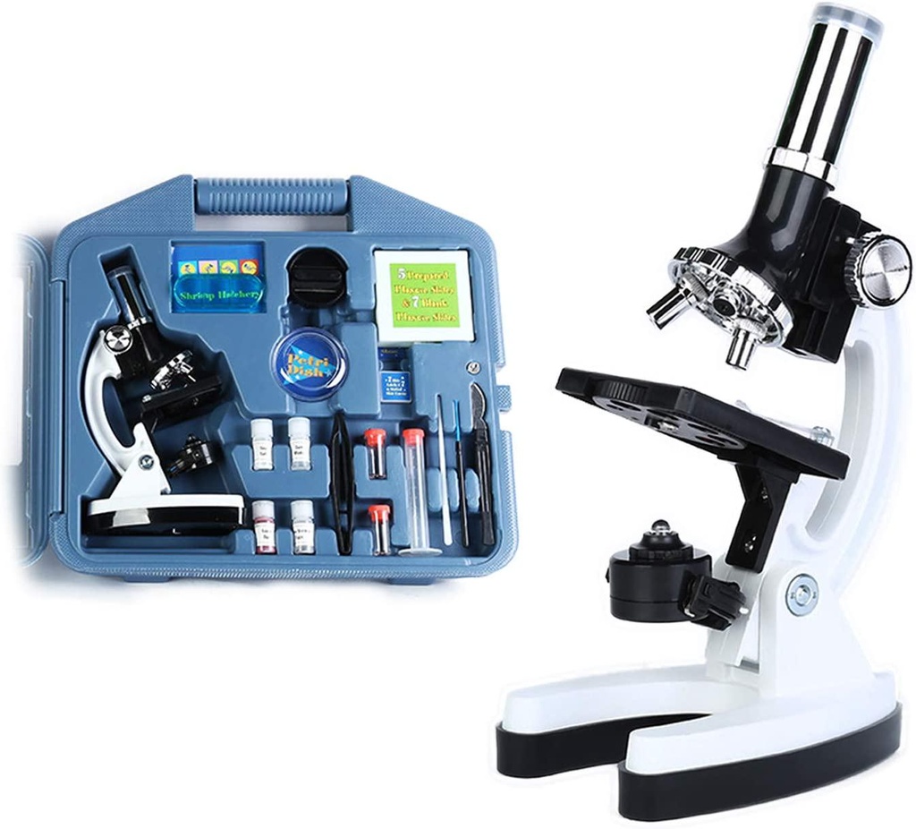 S and E TEACHER'S EDITION 28Pcs 1200X Kids Microscope Set, Metal Body Microscope, Come with Plastic Slides, Instruction Guide and Carrying Box