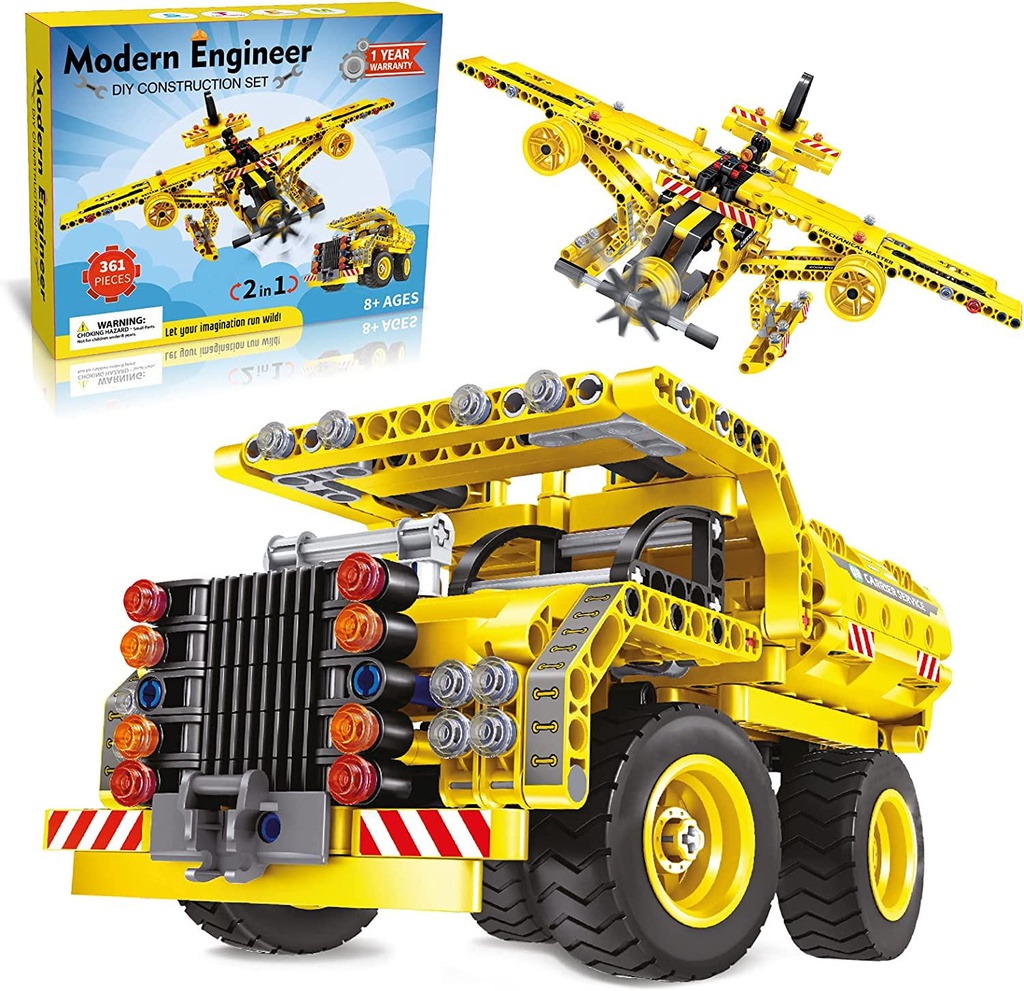 STEM Toys Building Sets for Boys 8-12 - 361 Pcs Construction Engineering Kit Builds Dump Truck or Airplane (2in1) Building Toys Set for Kids - Ages 6 7 8 9 10 11 12 Years Old, Boy Toys Gift(361pcs)