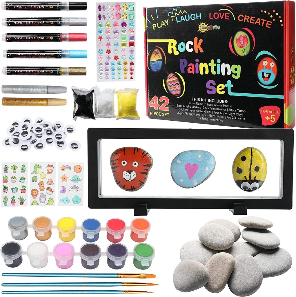 Rock Painting Kit for Adults and Kids - Kids Painting Kit with Rock Painting Supplies for Painting Rocks | Painting Kits for Kids for Rock Art Paint Kit