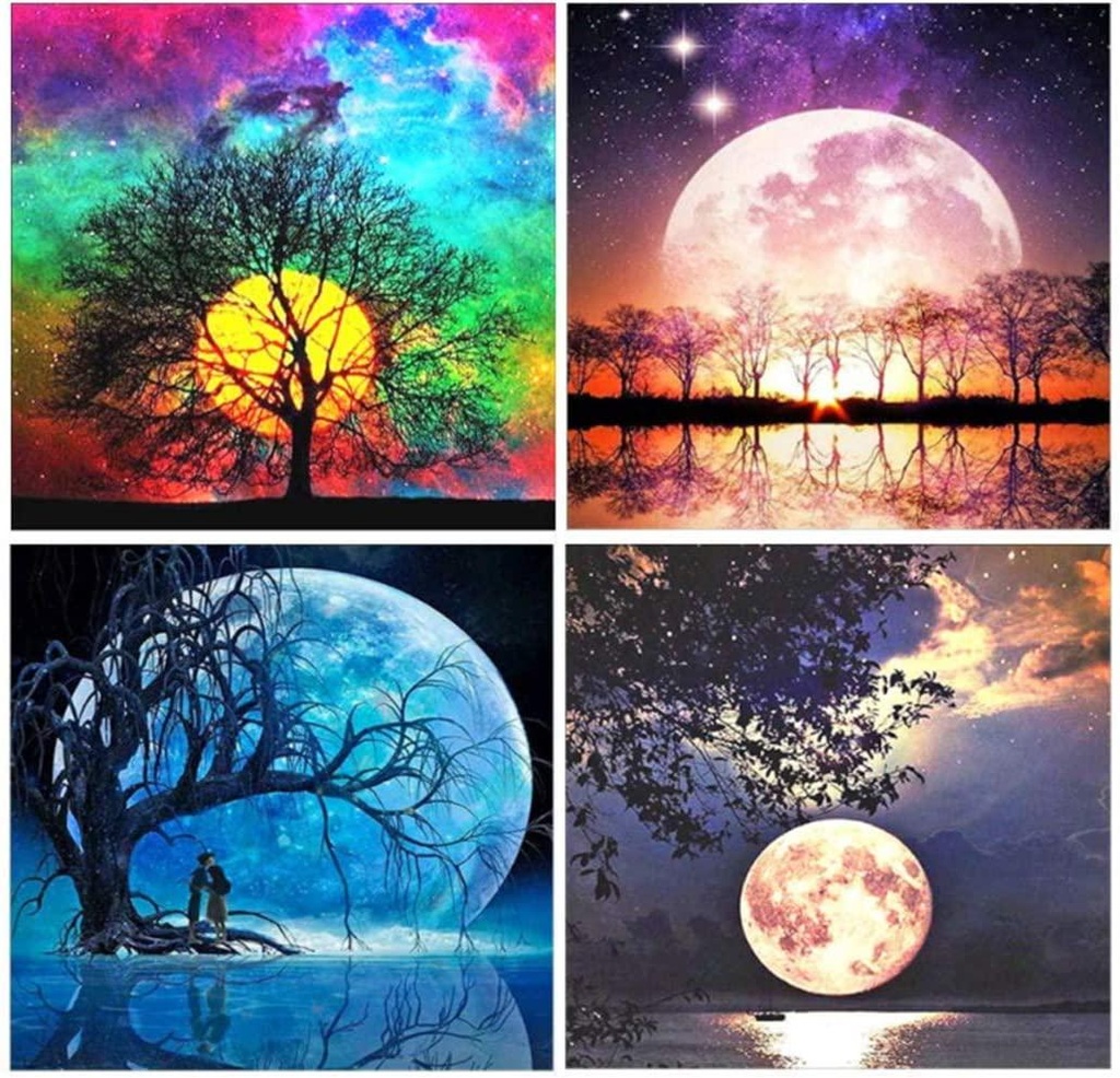 4 Pack 5D Diamond Painting Kits for Adults Full Drill Diamond Embroidery Cross Stitch Painting by Numbers for Home Wall Decor, Moon