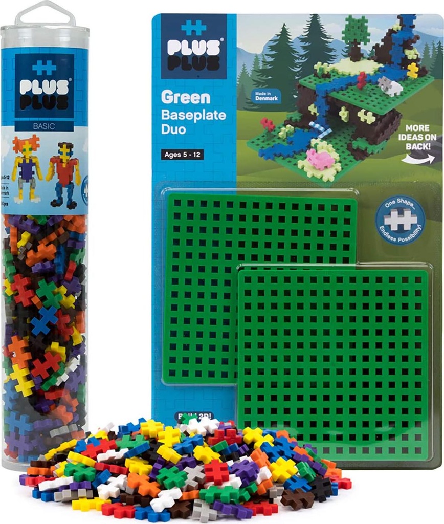 Plus-Plus - Baseplate Duo and 240 Piece Basic Tube Set - Construction Building STEM Toy, Interlocking Mini Puzzle Blocks for Kids