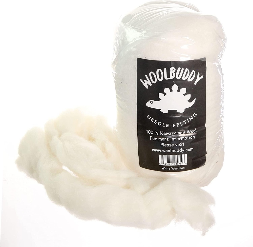Woolbuddy Needle Felting Wool 15.7oz, Handmade Carded Core Wool for Wool Felting, White Wool Roving for Wet Painting, DIY Drier Balls and Felting Pad, Felting Supply and Bulk Chunky Yarn