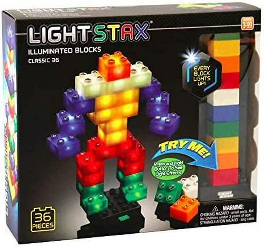 Light Stax Advanced 36 piece LED Light-up Construction Toy Bricks, Black/Multicolor