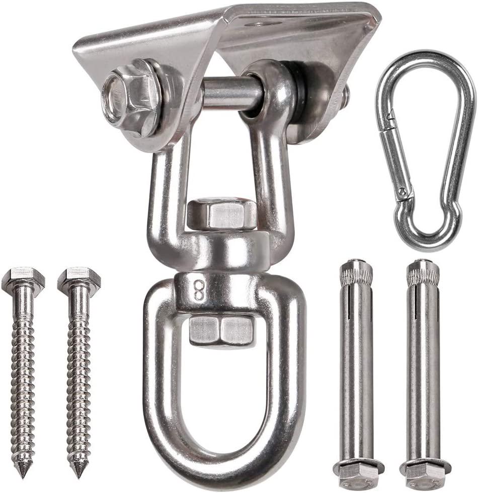 WAREMAID Heavy Duty 360° Swivel Swing Hanger, Stainless Steel Swing Hook for Ceiling Wooden Swing Set Bracket, Punching Bag Hanger for Playground Gym Rope Hammock Chair Yoga Swing, 1000 Lb Capacity