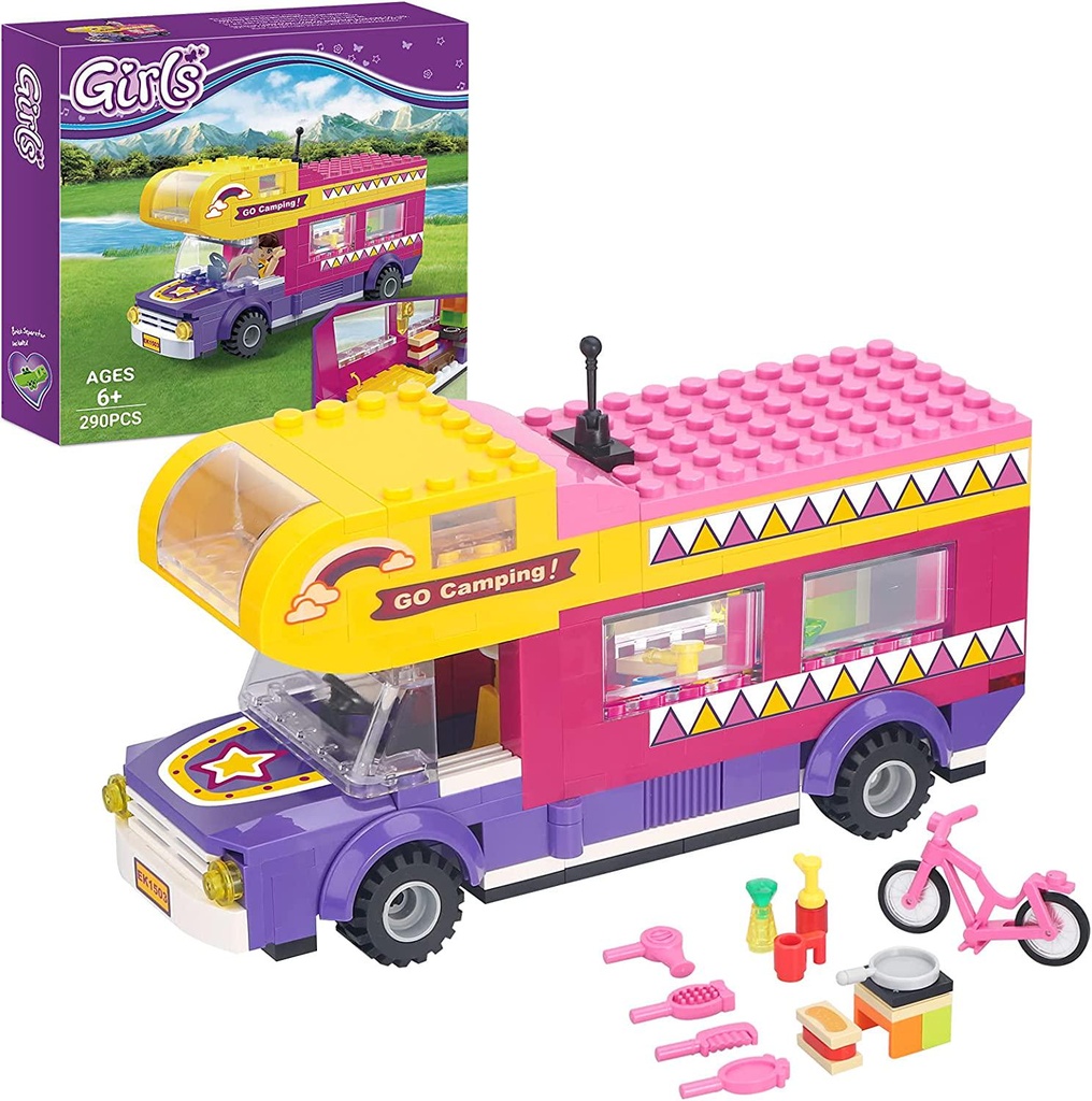 BRICK STORY Girls Friends Camper Van Building Blocks Toys Creative Friendship Bus Building Sets 290 Pieces Car Toys for Girls STEM Construction Toy Gifts for Kids Age 6-12 and Up