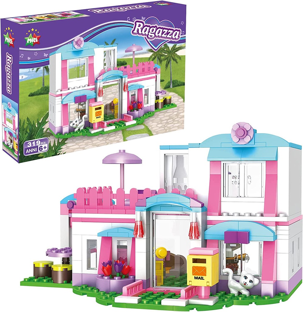 Milestar Girls Friends House Building Blocks Toys Pink Beach Villa Swing Sun Lounger Building Kit Bricks Toys for Girls Dolls House Construction Play Set Educational Toys for Kids 319 PCS