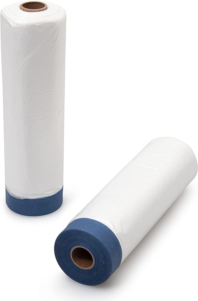 Genafola Pre-Taped Masking Film - 2 Pack (5Ft X 60Ft Each) - Painter'S Plastic - Automotive and Furniture Protection- Strong Hold Masking Tape 3/4" Wide Tape Makes for Easy Application