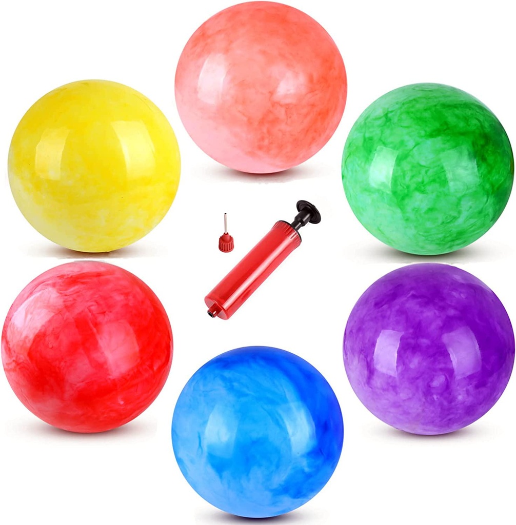 GCQJOQ 6 Pcs Marbleized Bouncy Balls Kick Balls Inflatable Sensory Balls for Beach School Playground Indoor/Outdoor Play Balls - 9 Inch