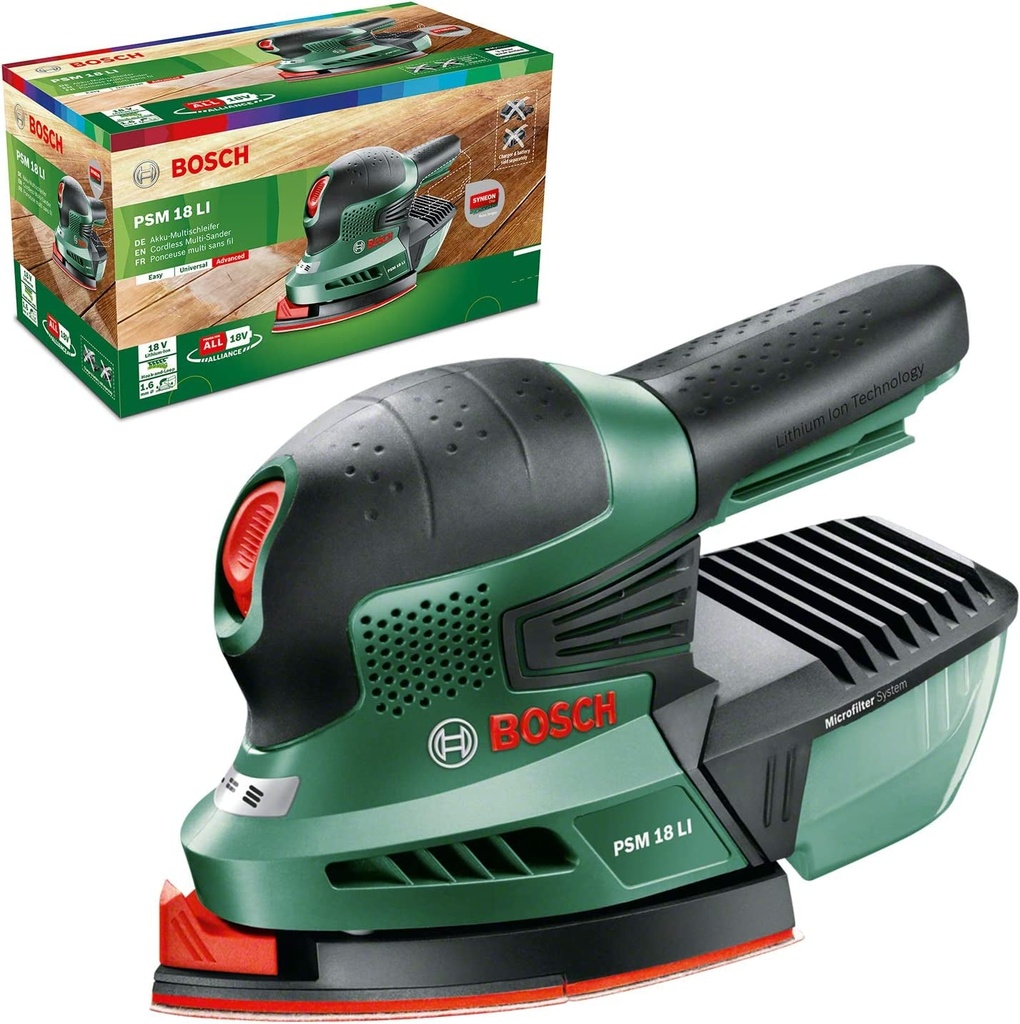Bosch Cordless Multi Sander PSM 18 LI (Without Battery, 18 Volt System, 3 X Sanding Sheets Included, in Box)