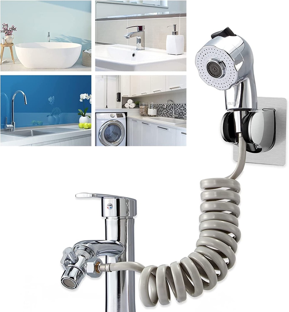 Sink Faucet Sprayer Hose Attachment - Hand Held Shower Faucet Rinser Extension W/6.5Ft Hose, Copper Diverter & Adapter for Hair Washing Dog Baby Shampoo Bath, Update Bathroom Bathtub Utility Kitchen