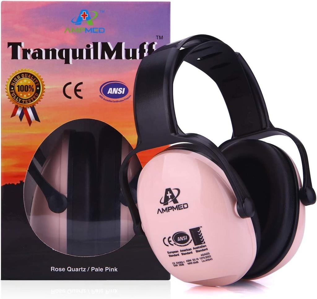 Amplim Hearing Protection Earmuff for Toddlers Kids Teens Adults - American ANSI, European CE, and Australian Standards Certified - Pink