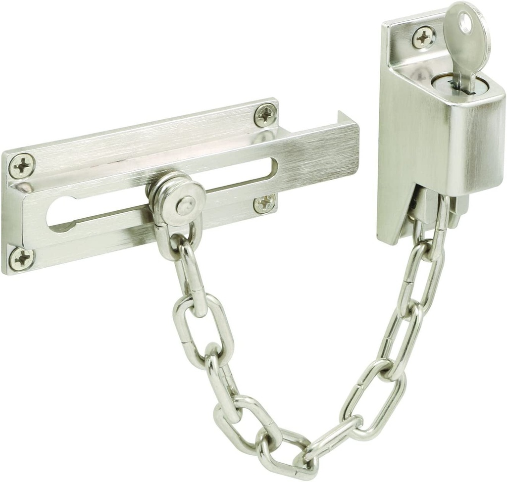 Prime-Line Products U 11093 Keyed Diecast Chain Door Guard, 3-1/4", Satin Nickel Finish