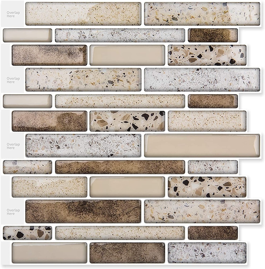 Art3D Peel and Stick Tiles, Vinyl Subway Stick on Tiles for Kitchen Backsplash, Bathroom, 30X30 CM, 10 Tiles, Stone Design (Brown)