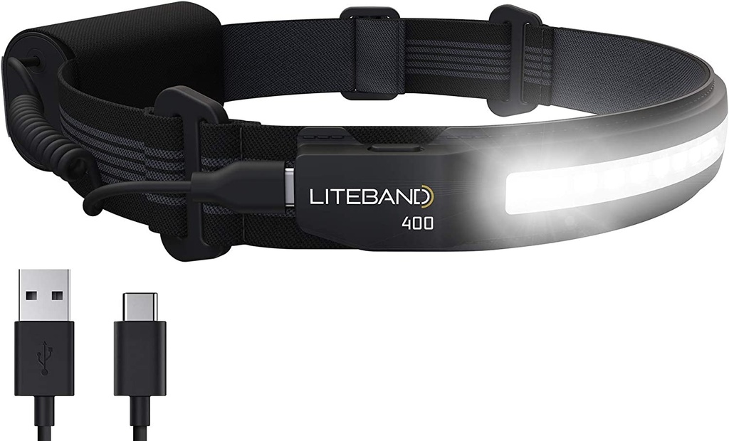 OPTIMAL VENTURES Liteband ACTIV 400 Wide-Beam LED Headlamp - 210° Illumination, 400 Lumens, Lightweight, Weatherproof, Rechargeable, USB-C, Red LED Mode - Camping, Running, Hiking,Fits Hard Hats,Night