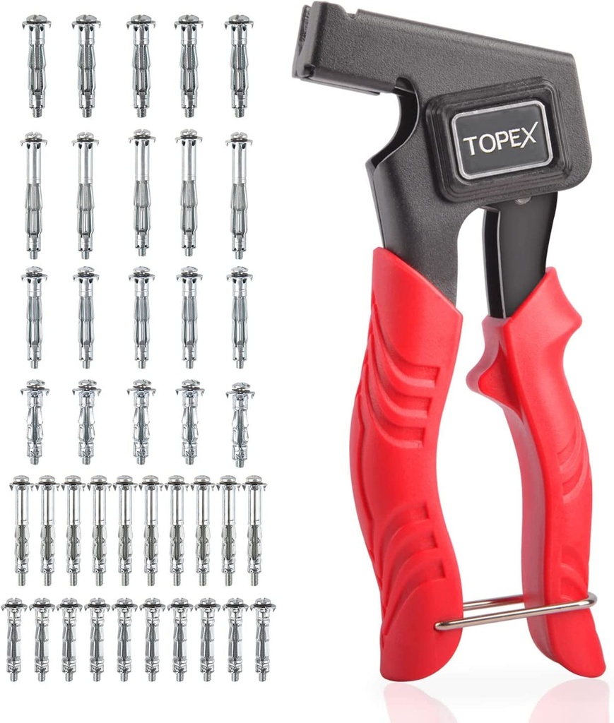 TOPEX 41 Pieces Hollow Wall Anchor Fixing Gun Set Metal Setting Hand Tool Kit with Multiple Sizes Screws for Industrial/Wood/Cement/Drywall/Plaster/Tile and Plasterboard