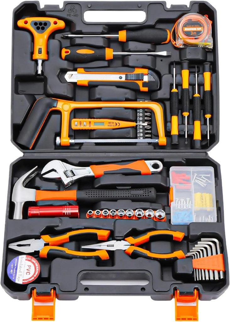 105 Pcs Tool Set, Home Repair Tool Kit,General Household/Car Toolkit with Portable Toolbox,Perfect for Homeowner DIY Projects,Small Tool Kit for Office College Repairs, Ideal Tools Gifts